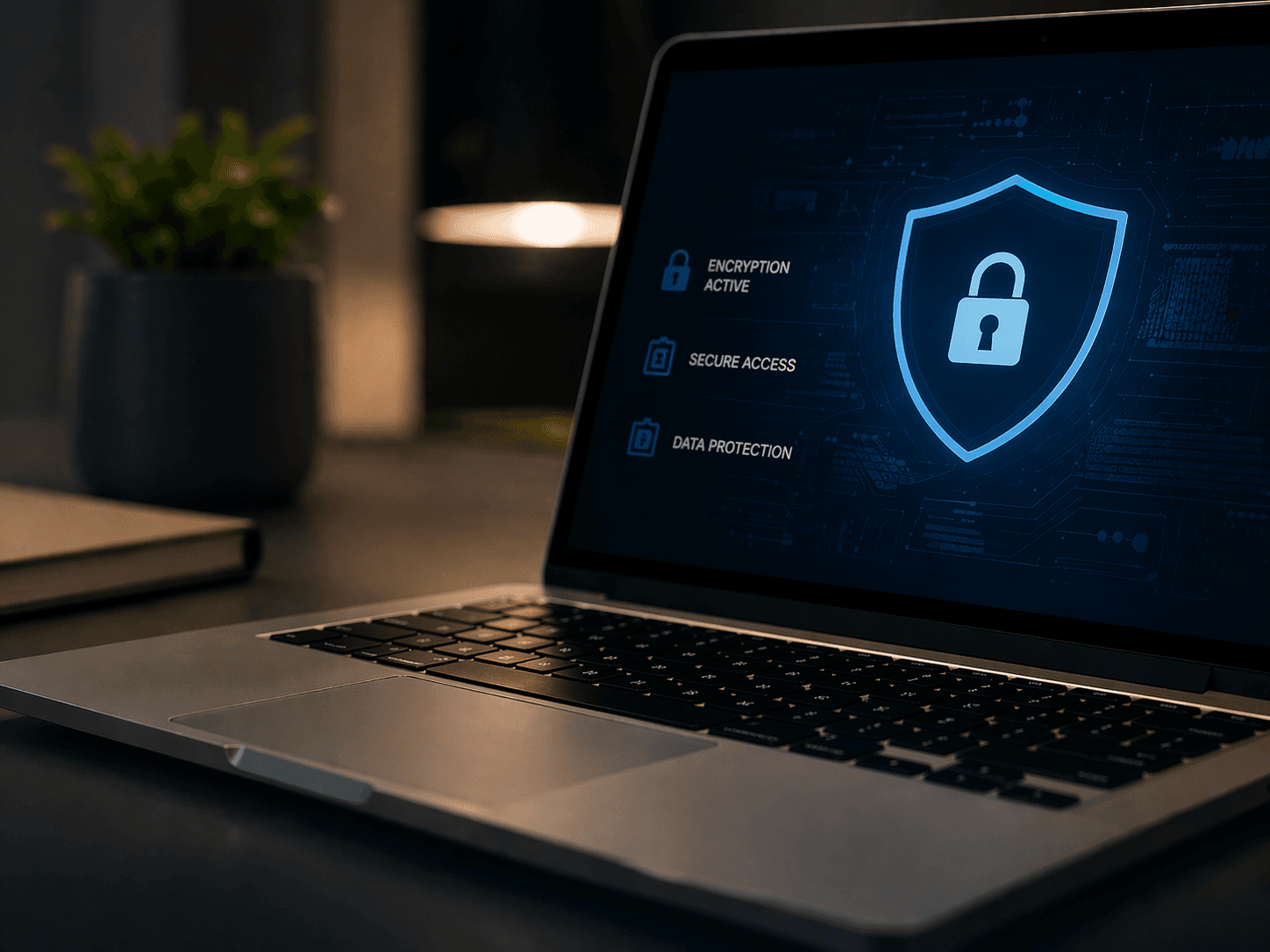 Laptop con icono de seguridad y protección de datos